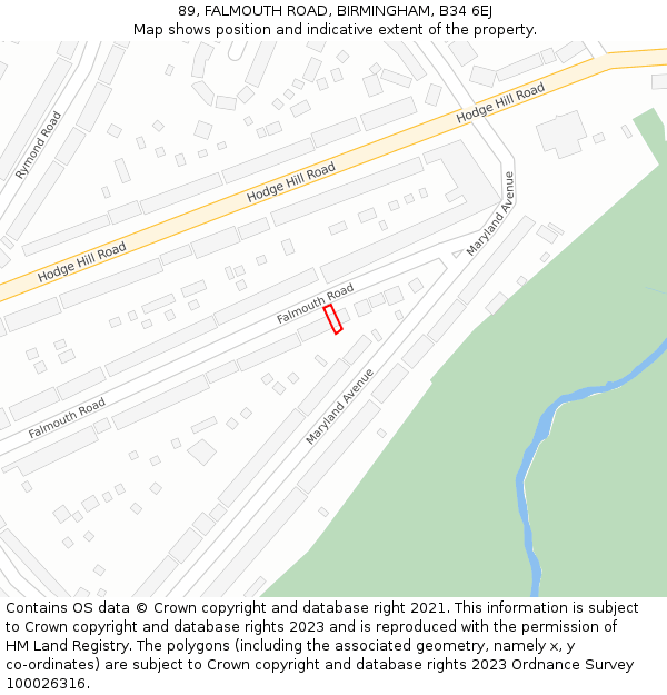 89, FALMOUTH ROAD, BIRMINGHAM, B34 6EJ: Location map and indicative extent of plot