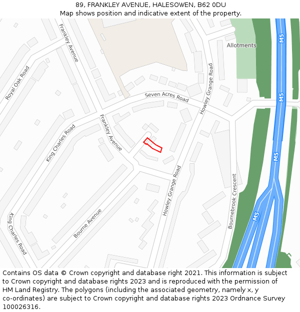 89, FRANKLEY AVENUE, HALESOWEN, B62 0DU: Location map and indicative extent of plot