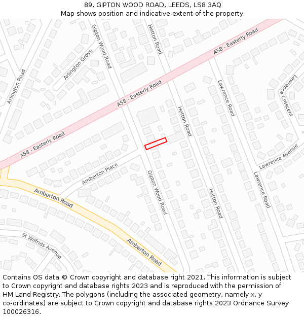 89, GIPTON WOOD ROAD, LEEDS, LS8 3AQ: Location map and indicative extent of plot