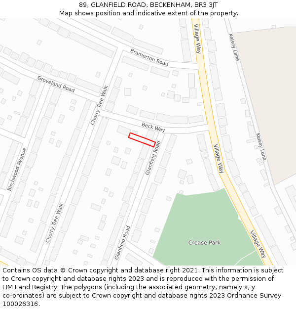 89, GLANFIELD ROAD, BECKENHAM, BR3 3JT: Location map and indicative extent of plot