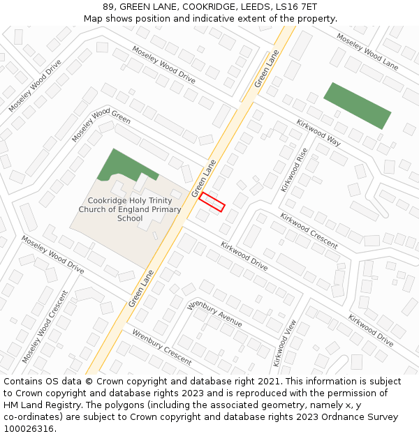 89, GREEN LANE, COOKRIDGE, LEEDS, LS16 7ET: Location map and indicative extent of plot