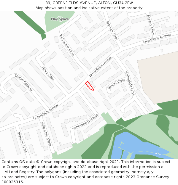 89, GREENFIELDS AVENUE, ALTON, GU34 2EW: Location map and indicative extent of plot