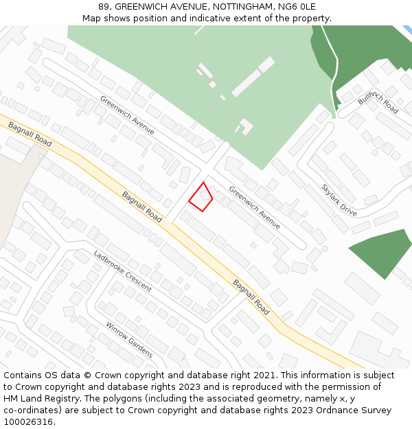 89, GREENWICH AVENUE, NOTTINGHAM, NG6 0LE: Location map and indicative extent of plot