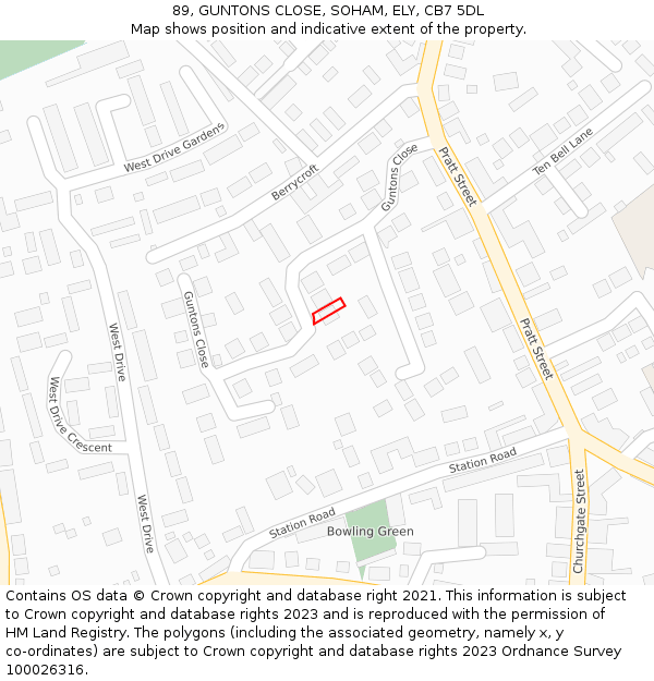 89, GUNTONS CLOSE, SOHAM, ELY, CB7 5DL: Location map and indicative extent of plot