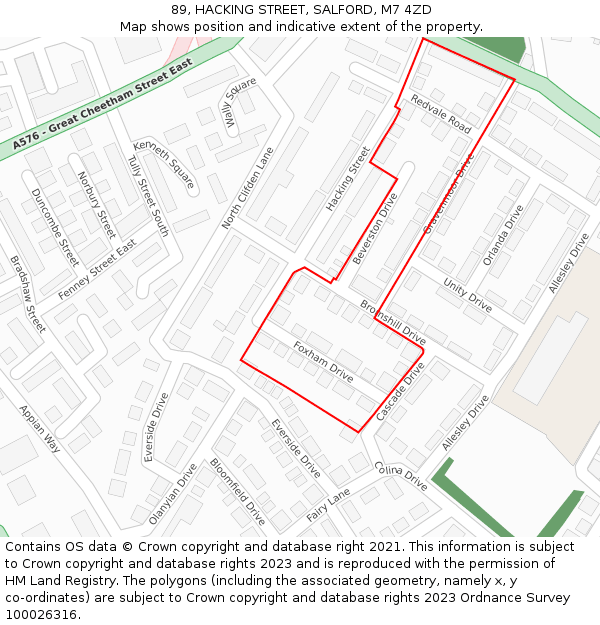 89, HACKING STREET, SALFORD, M7 4ZD: Location map and indicative extent of plot