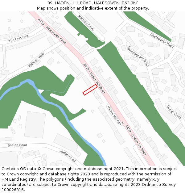 89, HADEN HILL ROAD, HALESOWEN, B63 3NF: Location map and indicative extent of plot