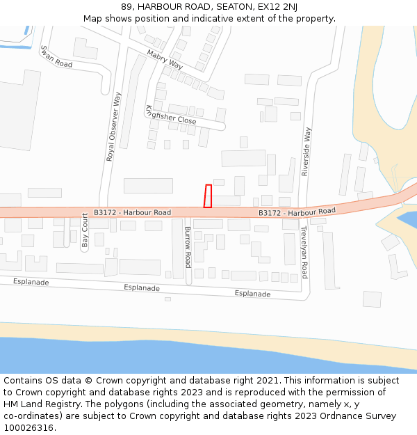 89, HARBOUR ROAD, SEATON, EX12 2NJ: Location map and indicative extent of plot