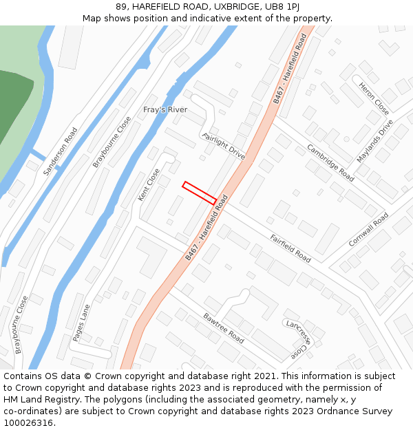 89, HAREFIELD ROAD, UXBRIDGE, UB8 1PJ: Location map and indicative extent of plot