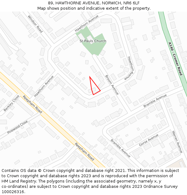89, HAWTHORNE AVENUE, NORWICH, NR6 6LF: Location map and indicative extent of plot