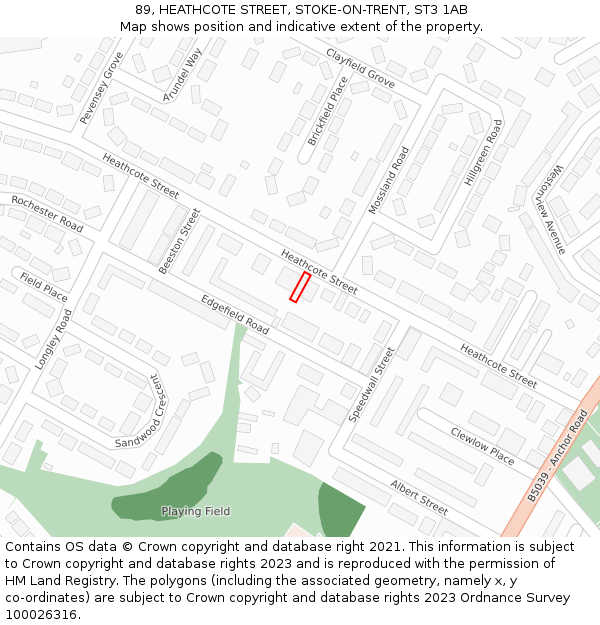 89, HEATHCOTE STREET, STOKE-ON-TRENT, ST3 1AB: Location map and indicative extent of plot