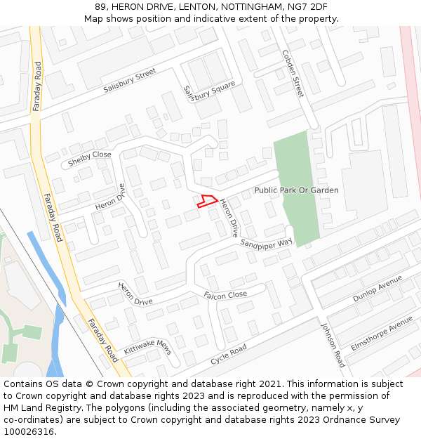 89, HERON DRIVE, LENTON, NOTTINGHAM, NG7 2DF: Location map and indicative extent of plot