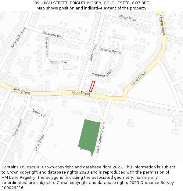 89, HIGH STREET, BRIGHTLINGSEA, COLCHESTER, CO7 0EG: Location map and indicative extent of plot