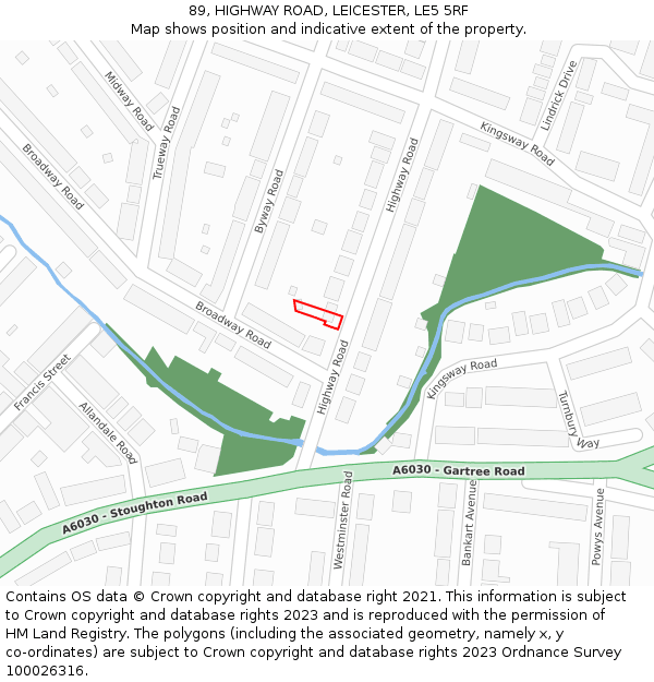 89, HIGHWAY ROAD, LEICESTER, LE5 5RF: Location map and indicative extent of plot