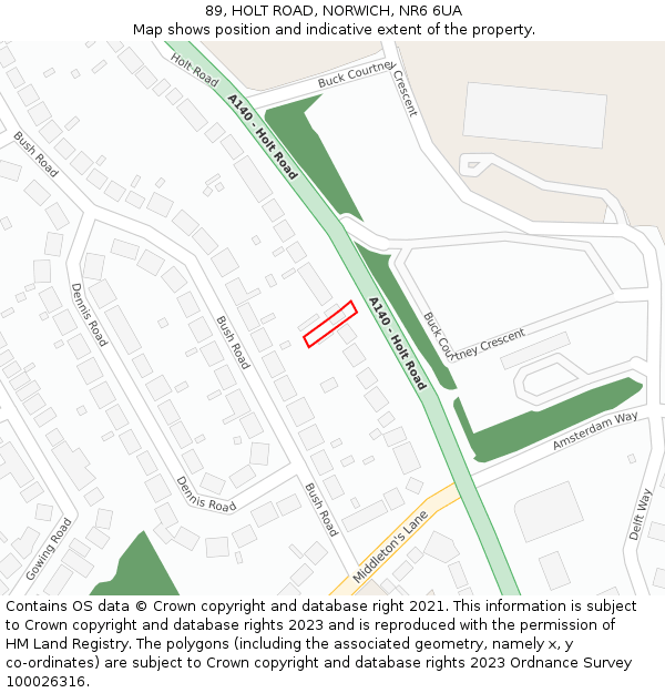 89, HOLT ROAD, NORWICH, NR6 6UA: Location map and indicative extent of plot