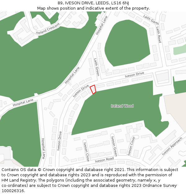 89, IVESON DRIVE, LEEDS, LS16 6NJ: Location map and indicative extent of plot