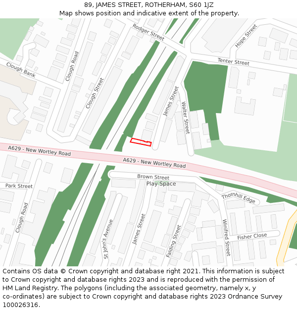 89, JAMES STREET, ROTHERHAM, S60 1JZ: Location map and indicative extent of plot