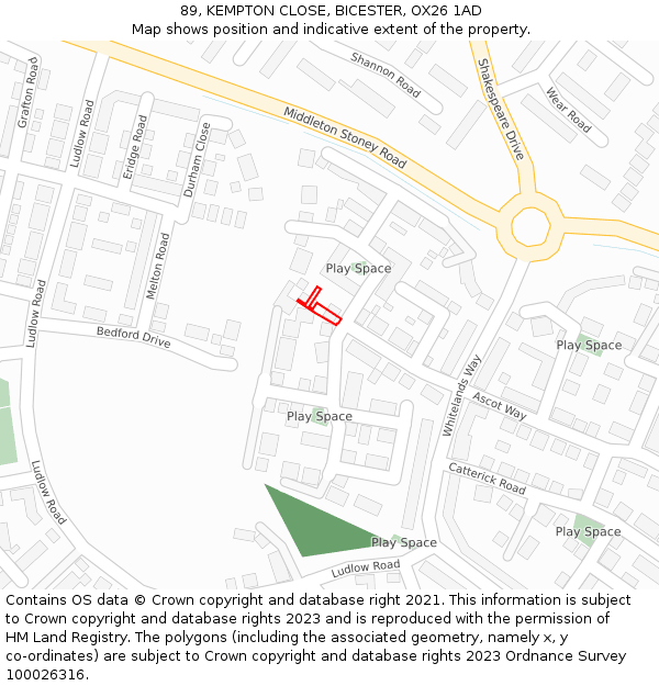 89, KEMPTON CLOSE, BICESTER, OX26 1AD: Location map and indicative extent of plot
