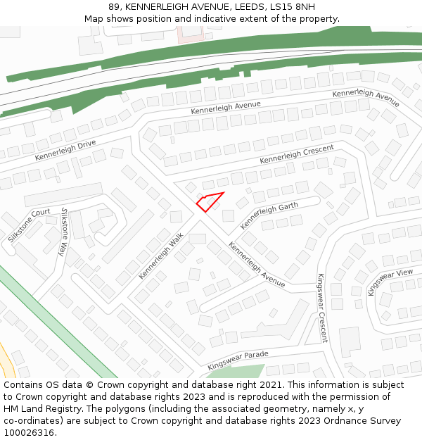 89, KENNERLEIGH AVENUE, LEEDS, LS15 8NH: Location map and indicative extent of plot