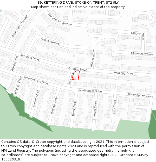 89, KETTERING DRIVE, STOKE-ON-TRENT, ST2 9LY: Location map and indicative extent of plot
