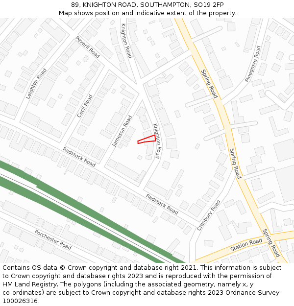 89, KNIGHTON ROAD, SOUTHAMPTON, SO19 2FP: Location map and indicative extent of plot