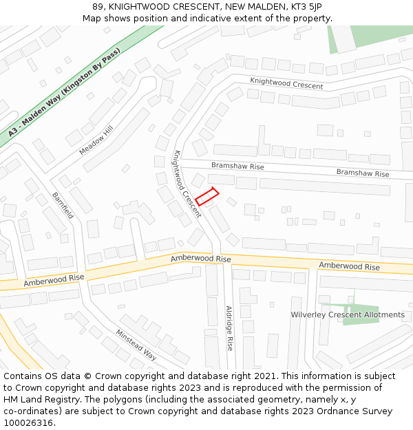 89, KNIGHTWOOD CRESCENT, NEW MALDEN, KT3 5JP: Location map and indicative extent of plot