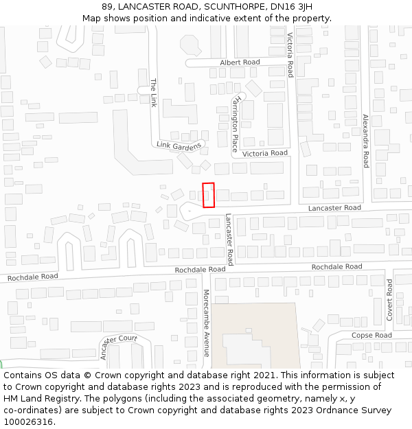 89, LANCASTER ROAD, SCUNTHORPE, DN16 3JH: Location map and indicative extent of plot