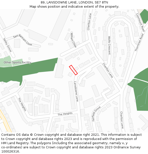 89, LANSDOWNE LANE, LONDON, SE7 8TN: Location map and indicative extent of plot