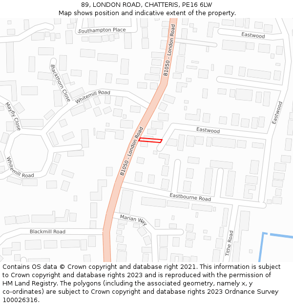 89, LONDON ROAD, CHATTERIS, PE16 6LW: Location map and indicative extent of plot
