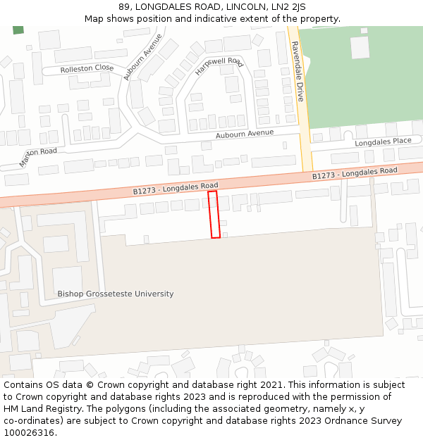89, LONGDALES ROAD, LINCOLN, LN2 2JS: Location map and indicative extent of plot