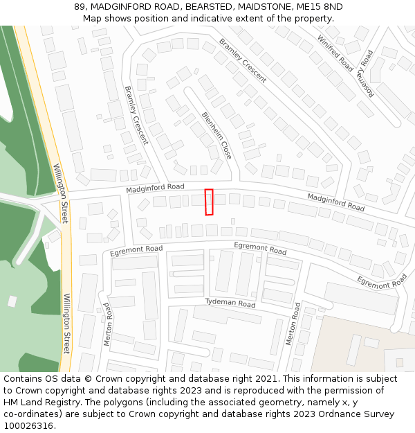 89, MADGINFORD ROAD, BEARSTED, MAIDSTONE, ME15 8ND: Location map and indicative extent of plot