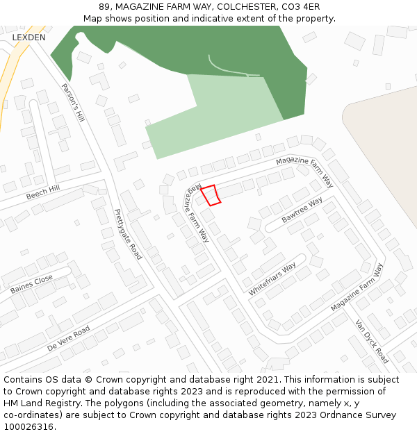 89, MAGAZINE FARM WAY, COLCHESTER, CO3 4ER: Location map and indicative extent of plot