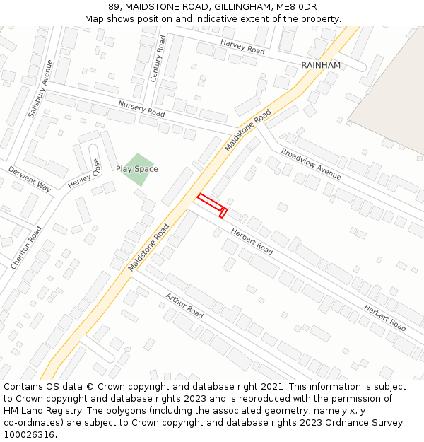 89, MAIDSTONE ROAD, GILLINGHAM, ME8 0DR: Location map and indicative extent of plot