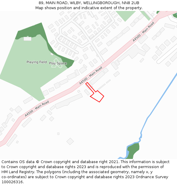 89, MAIN ROAD, WILBY, WELLINGBOROUGH, NN8 2UB: Location map and indicative extent of plot