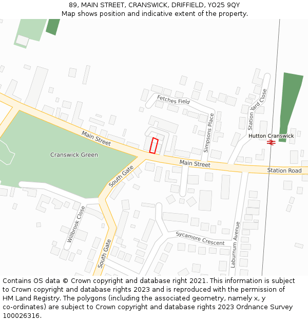 89, MAIN STREET, CRANSWICK, DRIFFIELD, YO25 9QY: Location map and indicative extent of plot