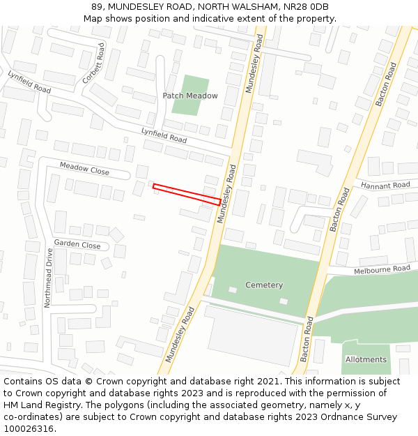 89, MUNDESLEY ROAD, NORTH WALSHAM, NR28 0DB: Location map and indicative extent of plot