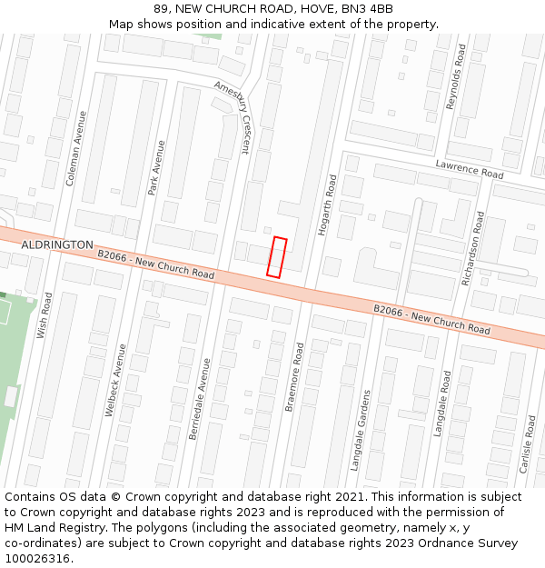 89, NEW CHURCH ROAD, HOVE, BN3 4BB: Location map and indicative extent of plot