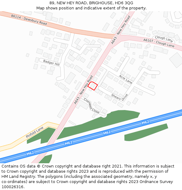 89, NEW HEY ROAD, BRIGHOUSE, HD6 3QG: Location map and indicative extent of plot