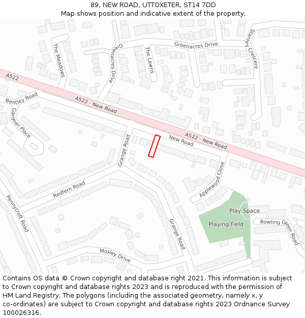 89, NEW ROAD, UTTOXETER, ST14 7DD: Location map and indicative extent of plot