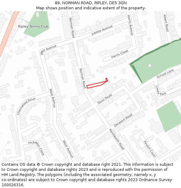 89, NORMAN ROAD, RIPLEY, DE5 3GN: Location map and indicative extent of plot
