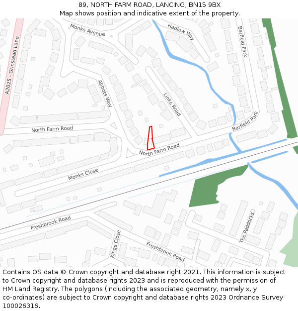 89, NORTH FARM ROAD, LANCING, BN15 9BX: Location map and indicative extent of plot