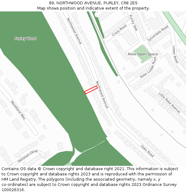 89, NORTHWOOD AVENUE, PURLEY, CR8 2ES: Location map and indicative extent of plot