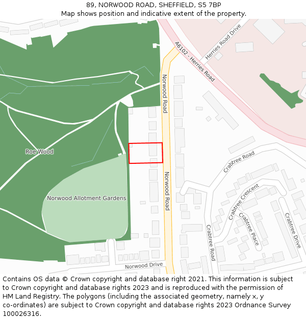 89, NORWOOD ROAD, SHEFFIELD, S5 7BP: Location map and indicative extent of plot