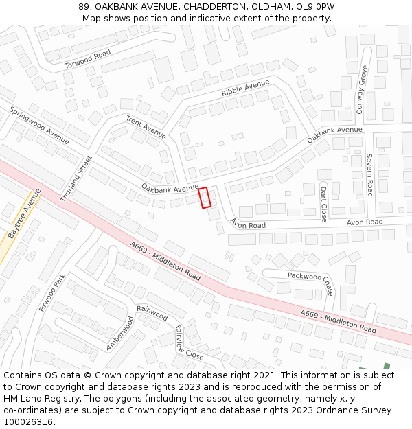 89, OAKBANK AVENUE, CHADDERTON, OLDHAM, OL9 0PW: Location map and indicative extent of plot