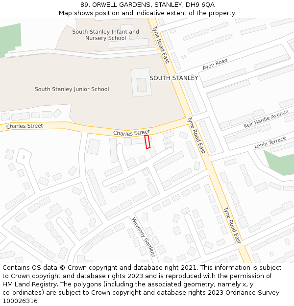 89, ORWELL GARDENS, STANLEY, DH9 6QA: Location map and indicative extent of plot