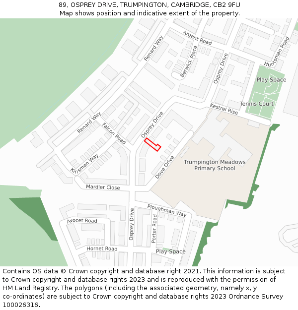 89, OSPREY DRIVE, TRUMPINGTON, CAMBRIDGE, CB2 9FU: Location map and indicative extent of plot