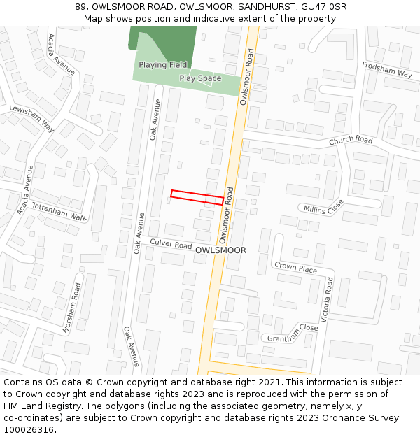 89, OWLSMOOR ROAD, OWLSMOOR, SANDHURST, GU47 0SR: Location map and indicative extent of plot
