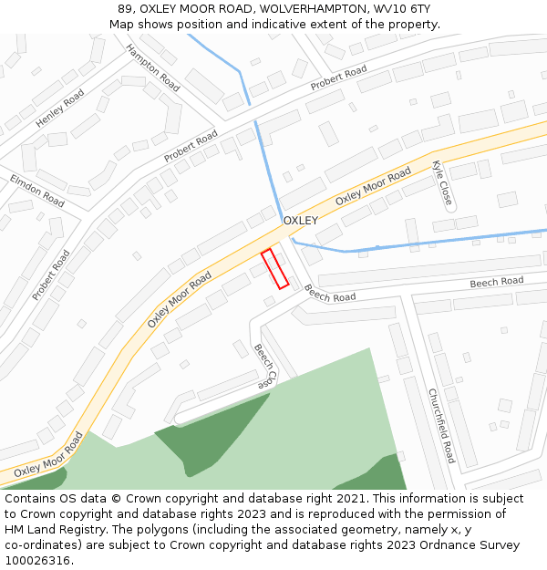 89, OXLEY MOOR ROAD, WOLVERHAMPTON, WV10 6TY: Location map and indicative extent of plot