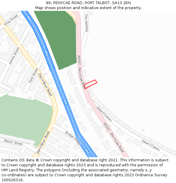89, PENYCAE ROAD, PORT TALBOT, SA13 2EN: Location map and indicative extent of plot