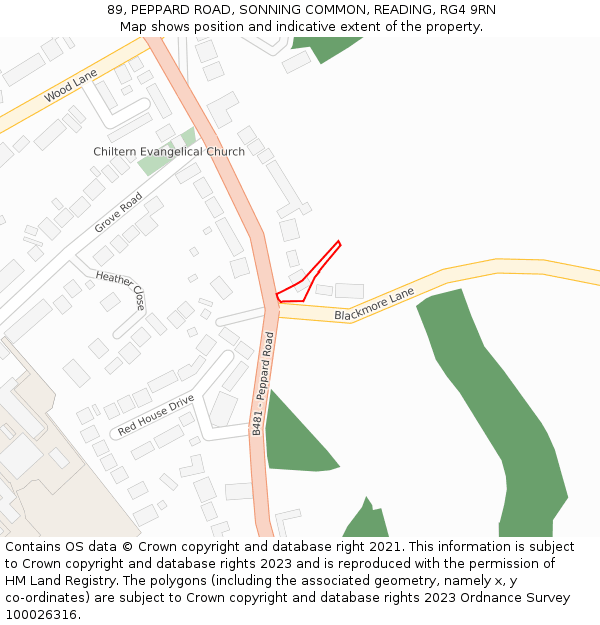 89, PEPPARD ROAD, SONNING COMMON, READING, RG4 9RN: Location map and indicative extent of plot