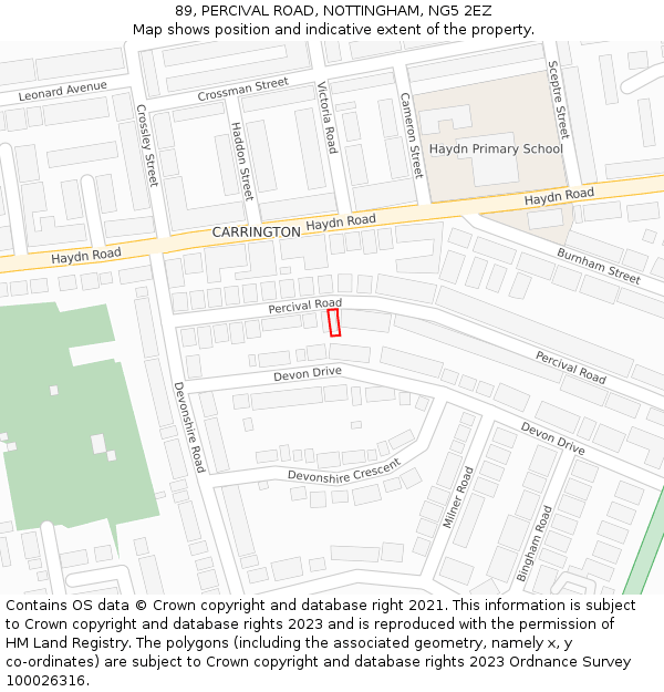 89, PERCIVAL ROAD, NOTTINGHAM, NG5 2EZ: Location map and indicative extent of plot